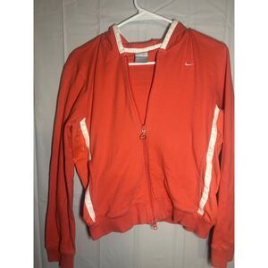 Nike Vintage Silver Tag Full Zip Hoodie Coral Peach White Trim Track Jacket Y2K